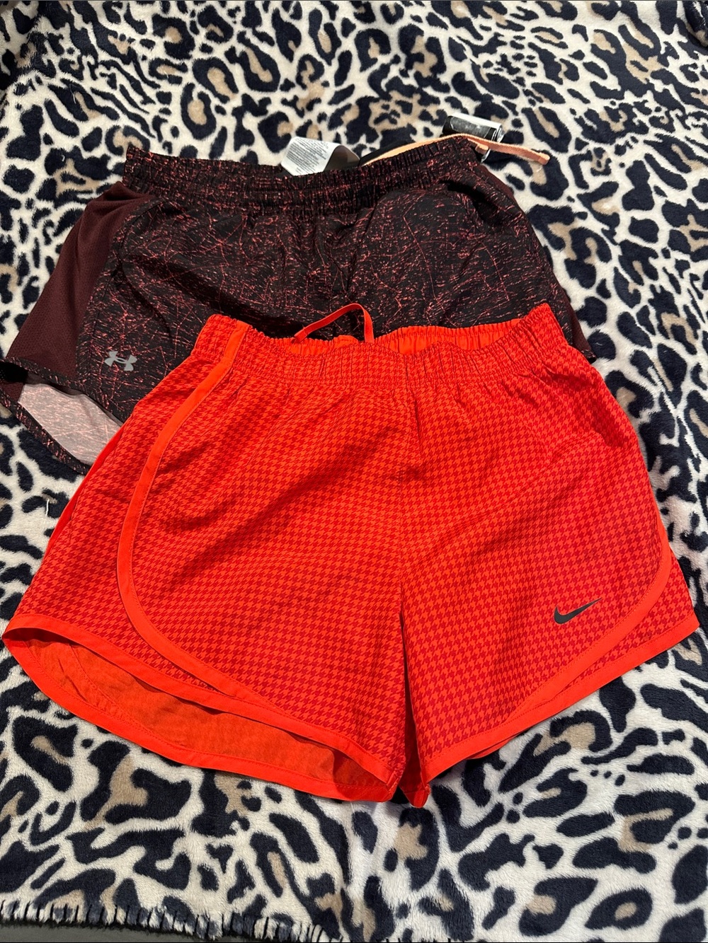 Nike and Under Armour Women’s Red and orange Athletic Running Shorts